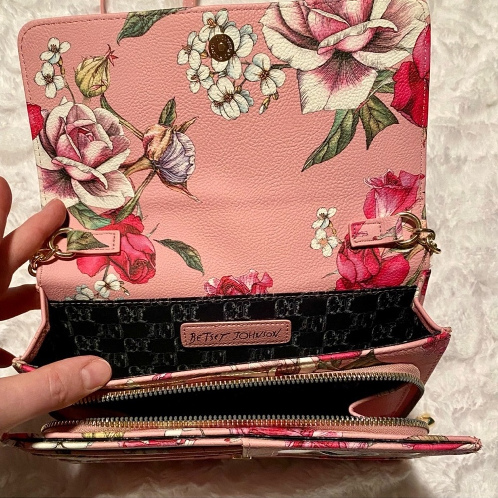 Betsey Johnson Pink Floral Crossbody with Chain - Picture 8 of 16